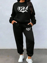 USA Map USA Women's Casual Sports Sweatshirt Set, Two-Piece Set, Autumn And Winter
